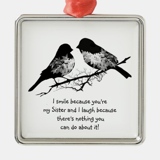 Fun Sister Quote mit Niedlichem Vogel-Spaß Silbernes Ornament (Vorne)