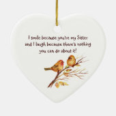 Fun Sister Sprichwort mit Niedlichen Vögeln Keramik Ornament (Hinten)