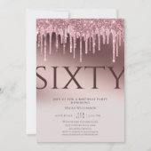 Fun Sixty Überraschung Rosa Glitzer 60. Geburtstag Einladung (Vorderseite)