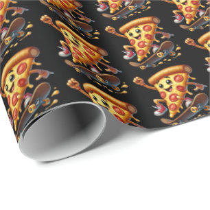 Fun Skateboarding Pizza Party Geschenkpapier