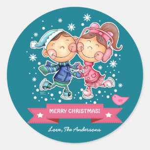 Fun Skaten Kids   Weihnachten im Individuelle Name Runder Aufkleber