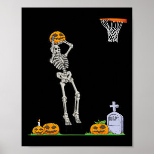 Fun Skeleton Basketball Halloween Pumpkin Poster