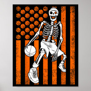 Fun Skeleton Bysketbyll Player US sa American Flag Poster