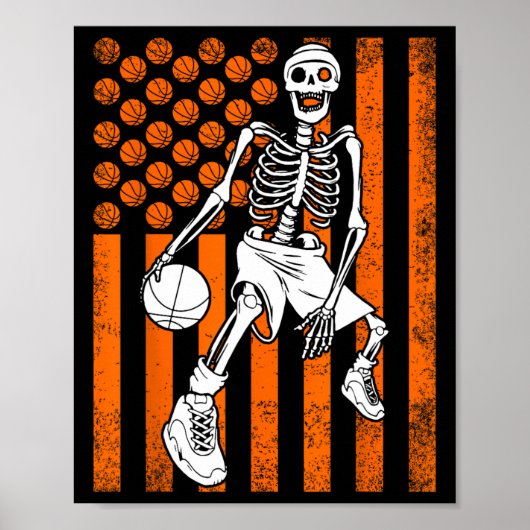 Fun Skeleton Bysketbyll Player US sa American Flag Poster (Vorne)