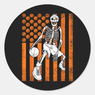 Fun Skeleton Bysketbyll Player US sa American Flag Runder Aufkleber