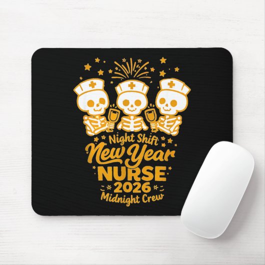 Fun Skeleton Er Icu Nurse Night Shift Crew New Yea Mousepad (Mit Mouse)