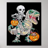 Fun Skeleton Riding Mummy Dinosaur T rex Halloween Poster (Vorne)