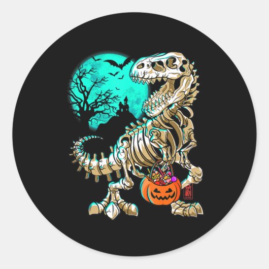 Fun Skeleton TRex Halloween Boys Dino Kids Fossil Runder Aufkleber (Vorderseite)