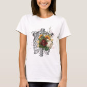 Fun Skeleton und Blumendesign Tee Shirt (Vorderseite)
