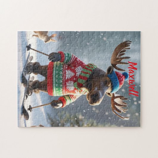Fun Skiing Elche Weihnachten Personalisierte Puzzl Puzzle (Horizontal)