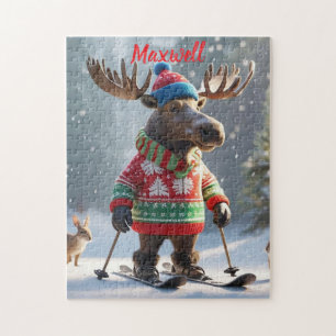 Fun Skiing Elche Weihnachten Personalisierte Puzzl Puzzle