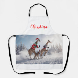Fun Skiing Giraffe Familienweihnachtsfest Personal Schürze