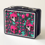Fun Skull & Cherries Pink Black Green Art Metall Brotdose (Rückseite)