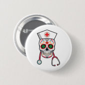 Fun Skull Halloween Mexican Nurse Gift Design Button (Vorne & Hinten)