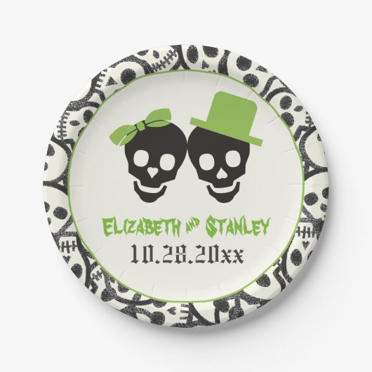 Fun skulls Halloween-Hochzeit und Schwarz Pappteller (Vorderseite)