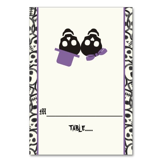 Fun Skulls Halloween lila Hochzeitsbegleitkarte Tischnummer (Vorderseite)