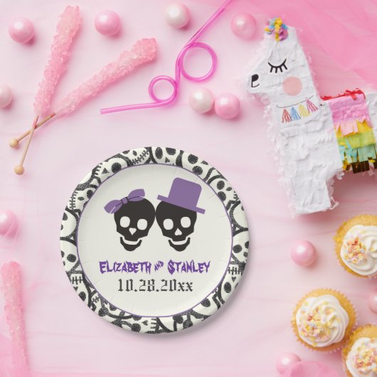 Fun Skulls Halloween lila und schwarze Hochzeit Pappteller (Party)