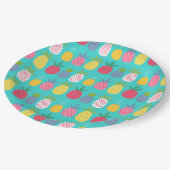 Fun Sky Blue Colorful Ananas Muster Pappteller (Schrägansicht)