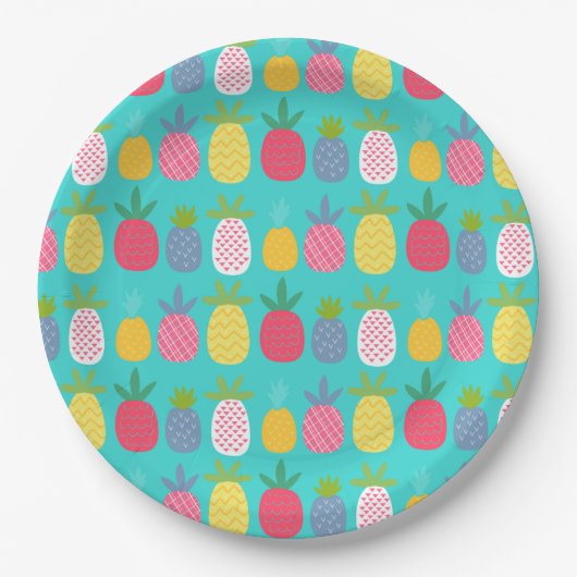 Fun Sky Blue Colorful Ananas Muster Pappteller (Vorderseite)