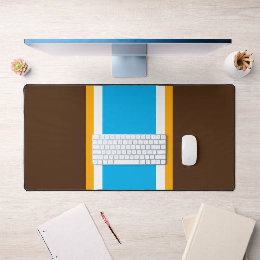 Fun Sky Blue Yellow White Brown Racing Streifen Schreibtischunterlage (Büro 1)