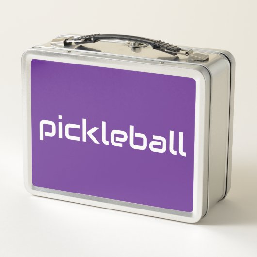 Fun Sleek White PICKLEBALL Text auf Royal Lila Metall Brotdose (Rückseite)