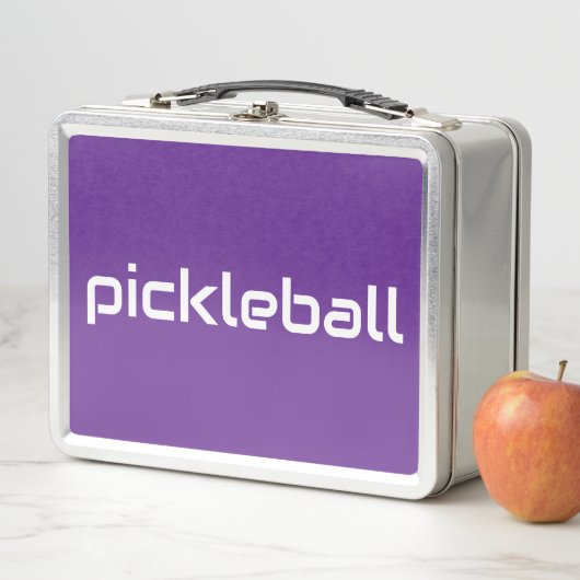 Fun Sleek White PICKLEBALL Text auf Royal Lila Metall Brotdose (Beispiel)