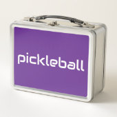 Fun Sleek White PICKLEBALL Text auf Royal Lila Metall Brotdose (Vorderseite)