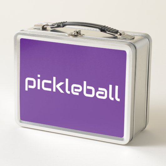 Fun Sleek White PICKLEBALL Text auf Royal Lila Metall Brotdose (Vorderseite)