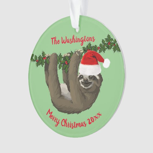 Fun Sloth in der Weihnachtsmannmütze Weihnachten Ornament (Vorderseite)