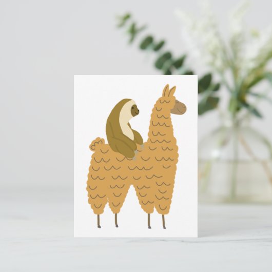 Fun Sloth Riding a Llama Postkarte (Stehend Vorderseite)