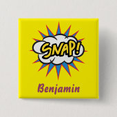 Fun Snap Gelbes Comic Buch Design Button (Vorderseite)