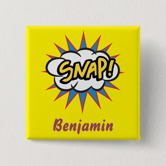 Fun Snap Gelbes Comic Buch Design Button (Vorderseite)
