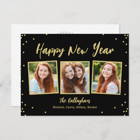 Fun Snapshots Bearbeitbare Farbe Neujahr Postkarte (Vorne/Hinten)