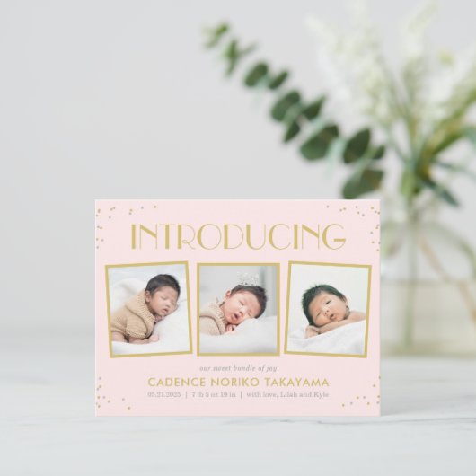 Fun Snapshots KinderGeburtsankündigung Postkarte (Stehend Vorderseite)