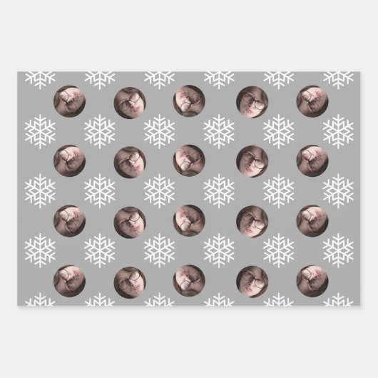 Fun Snowflake Blue Red Grau Weihnachtsgefecht Foto Geschenkpapier Set (Vorderseite 2)