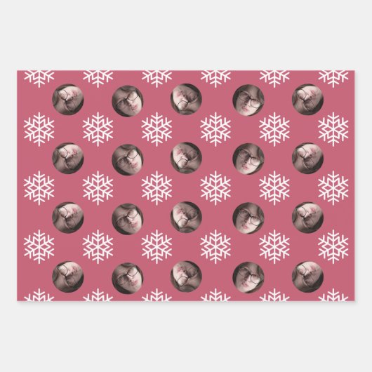 Fun Snowflake Blue Red Grau Weihnachtsgefecht Foto Geschenkpapier Set (Vorderseite 3)