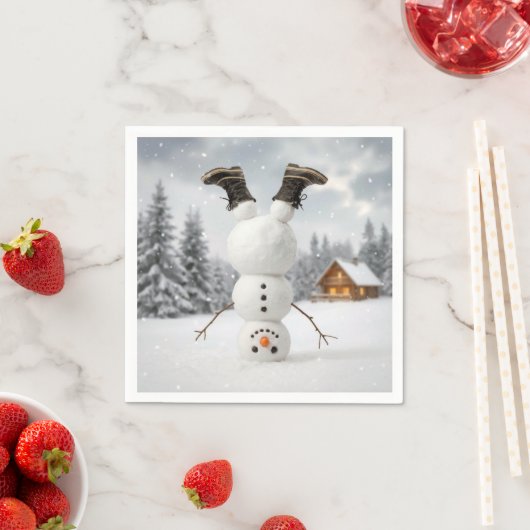 Fun Snowman Doing a Headstand  Serviette (Beispiel)