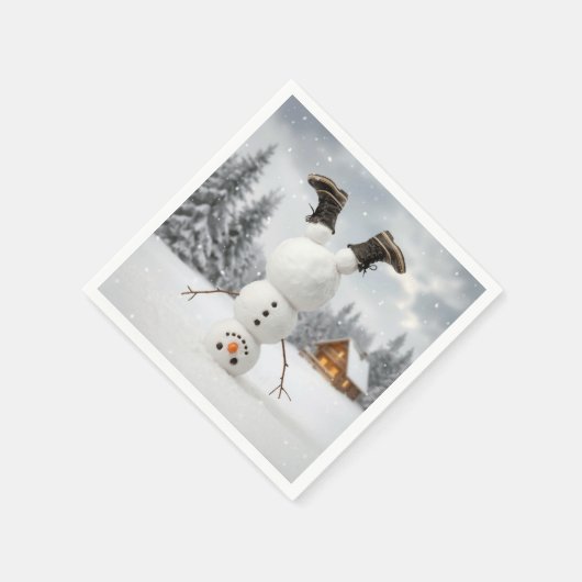Fun Snowman Doing a Headstand  Serviette (Ecke)