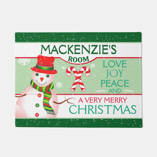 FUN Snowman for CHILD'S ROOM | Two GREEN Christmas Fußmatte (Vorderseite)