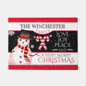 FUN Snowman in Black Hat and Scarf | BLK Christmas Fußmatte (Vorderseite)