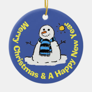 Fun Snowman in einer frostigen Winterlandschaft Keramik Ornament