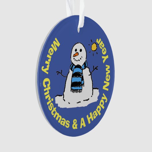 Fun Snowman in einer frostigen Winterlandschaft. Ornament (Vorderseite)