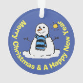 Fun Snowman in einer frostigen Winterlandschaft. Ornament (Rückseite)