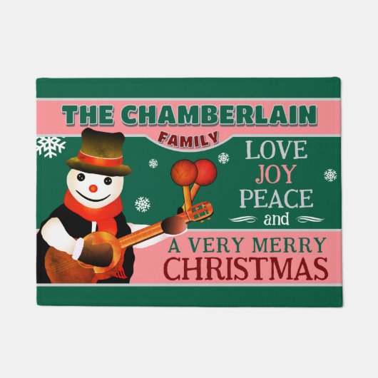 FUN Snowman in Hat und Scarf | GREEN Christmas Fußmatte (Vorderseite)