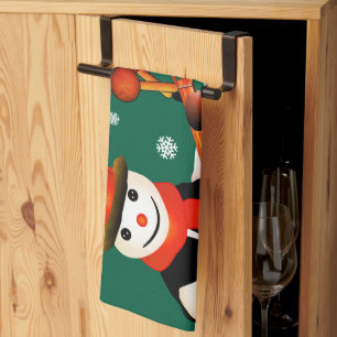 FUN Snowman in Hat und Scarf   GREEN Christmas Geschirrtuch