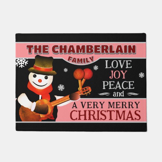 FUN Snowman in Hat und Scarf | SCHWARZE Weihnachte Fußmatte (Vorderseite)