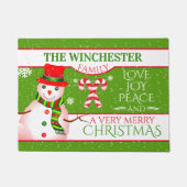 FUN Snowman in Red Hat und Scarf | GRÜNE Weihnacht Fußmatte (Vorderseite)