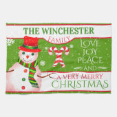 FUN Snowman in Red Hat und Scarf | GRÜNE Weihnacht Geschirrtuch (Horizontal)