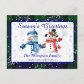 Fun Snowmen Die Grüße der Saison Black Watch Tarta Feiertagspostkarte (Vorderseite)