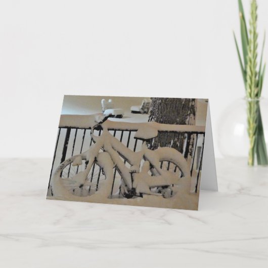 Fun Snowy Bicycle Black + White Foto Card Karte (Vorderseite)